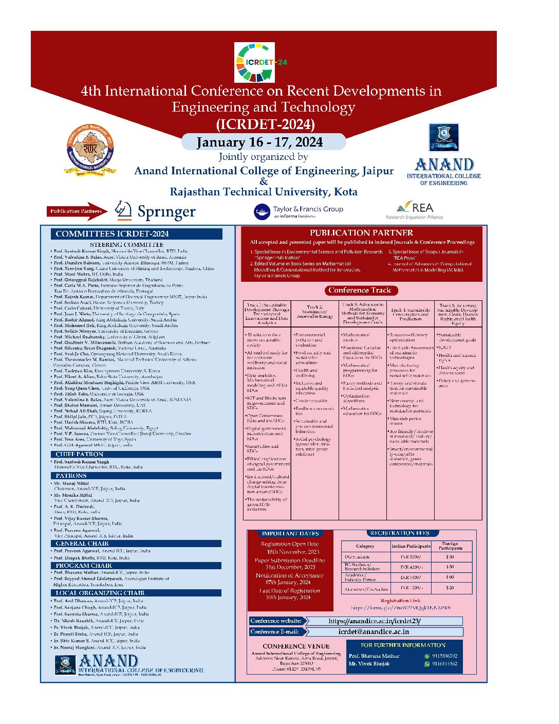 The 4th International Conference on Recent Developments in Engineering and Technology (ICRDET-2024)
