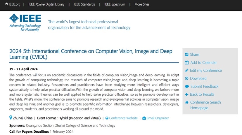2024 IEEE 5th International Conference on Computer Vision, Image and Deep Learning (CVIDL 2024)