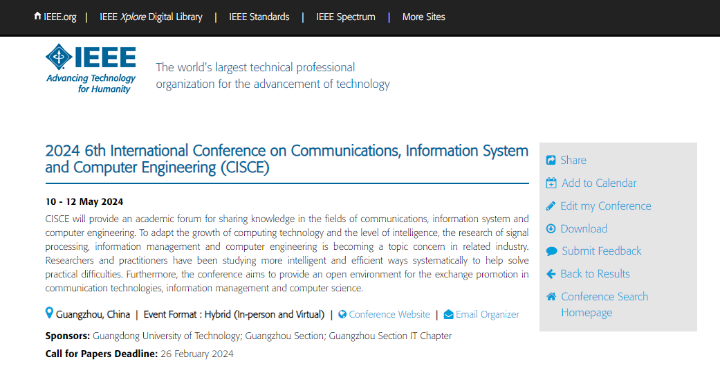 6th International Conference on Communications, Information System and Computer Engineering(CISCE 2024)
