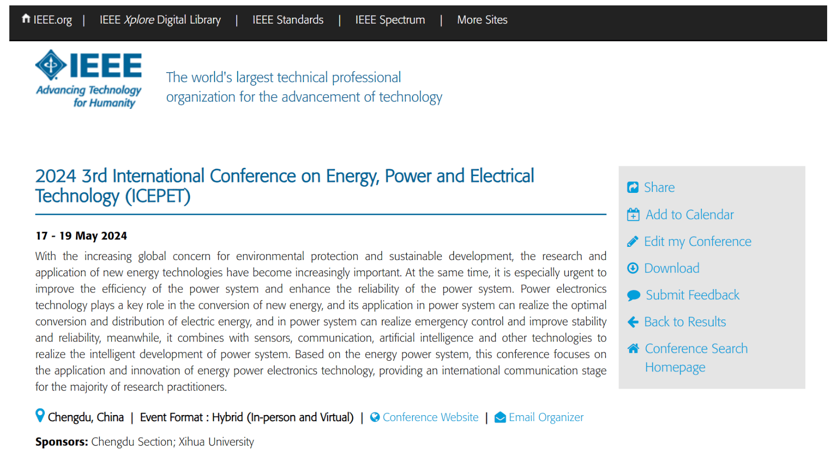 2024 3rd International Conference on Energy, Power and Electrical Technology (ICEPET 2024)