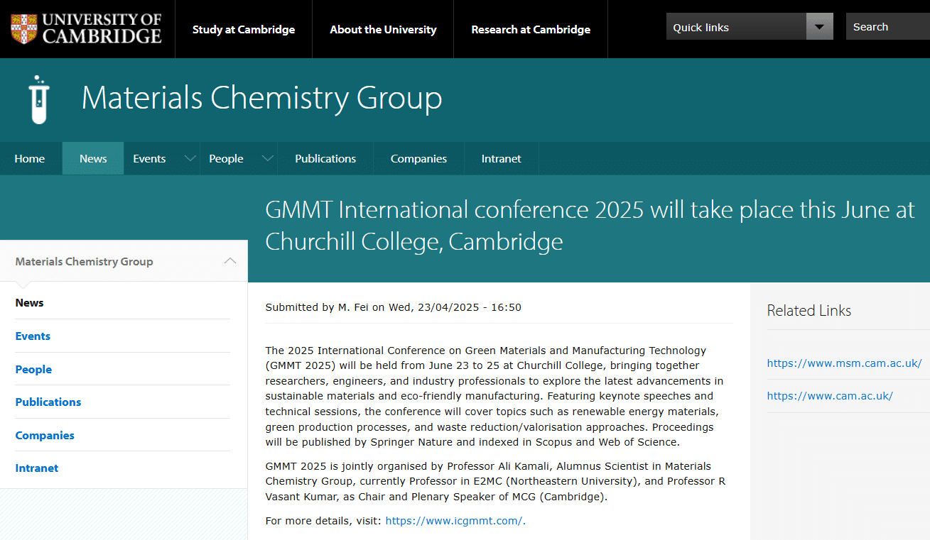 2025 International Conference on Green Materials and Manufacturing Technology (GMMT 2025)
