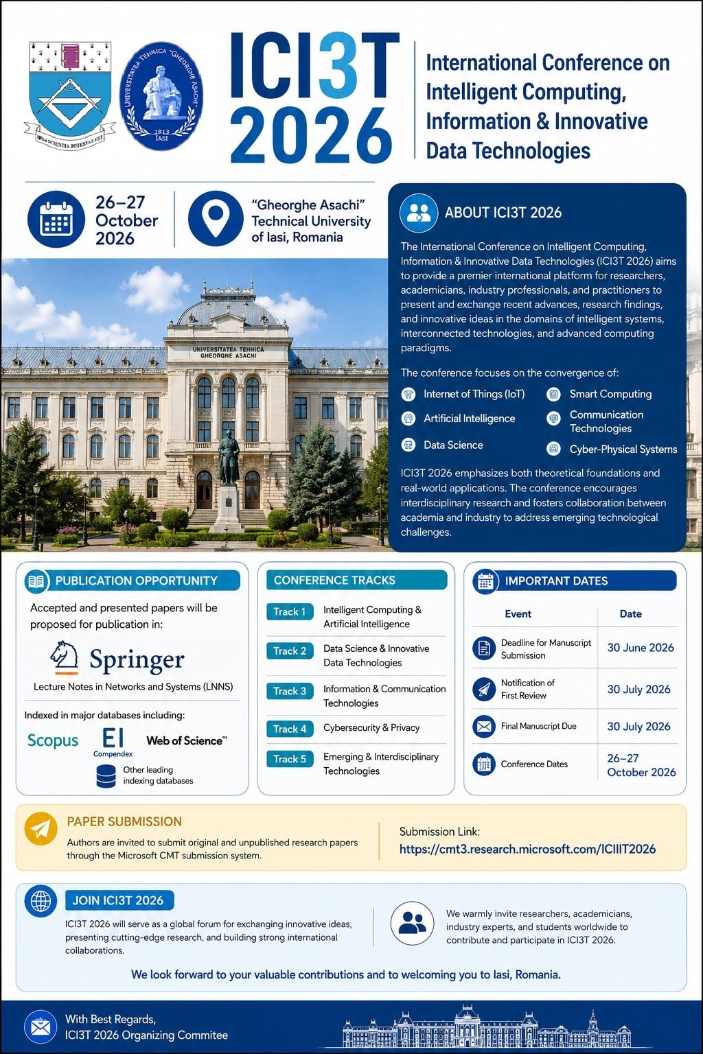 International Conference on Intelligent Computing, Information & InnovativeData Technologies (ICI3T 2026)